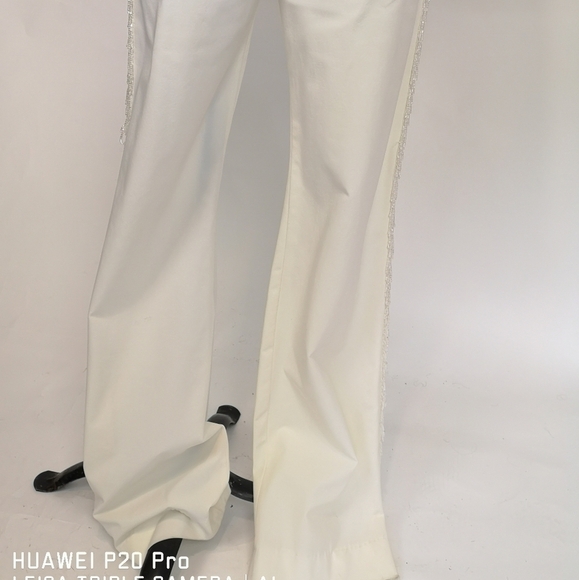 90s White Beaded Fringe Elvis low hip hugger Western Tuxedo Trousers - Picture 12 of 16